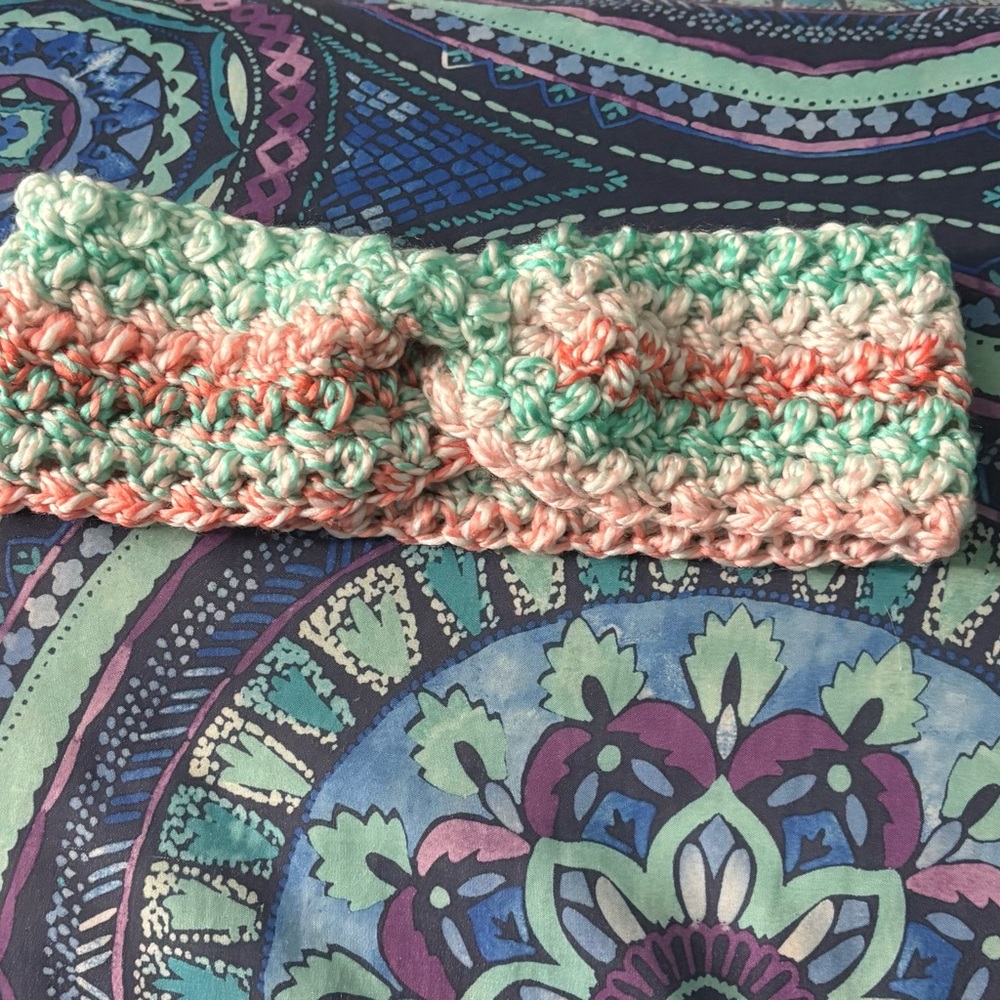 Handmade Crocheted Headband in Mint & Peach